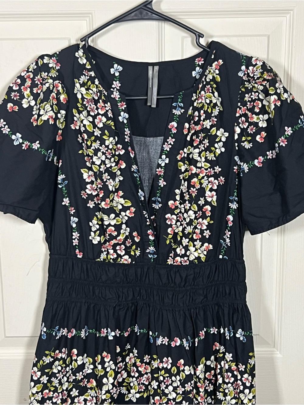 Anthropologie Somerset Maxi Dress Black Floral 100% Cotton Smocked Waist Size M - Picture 5 of 7